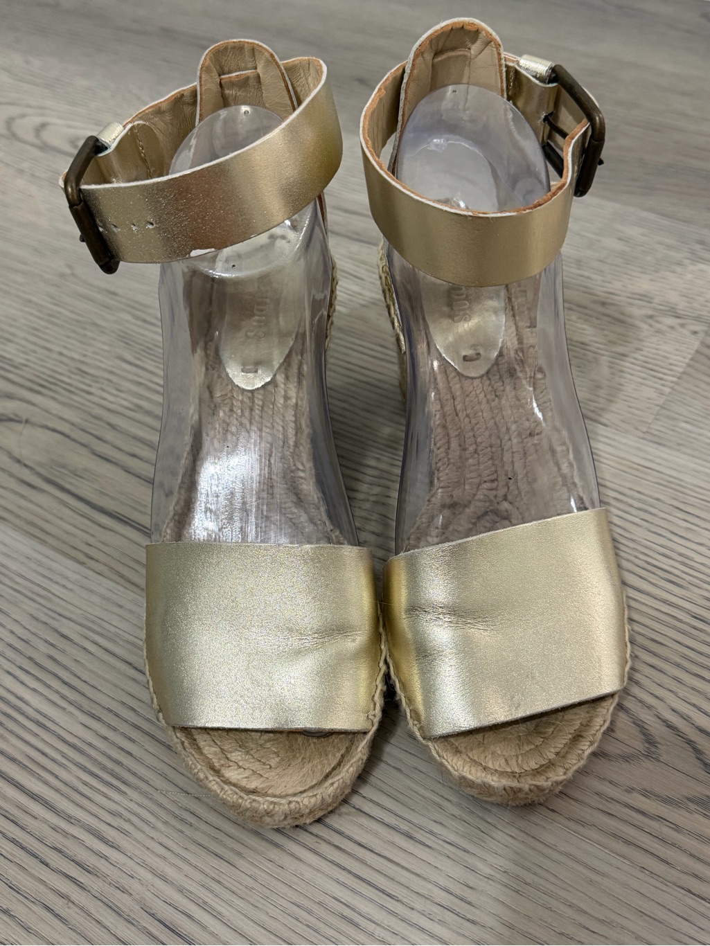 Soludos Leather Gold Metallic Wedge Heel Los - Size 8 Euc — image 3 of 8